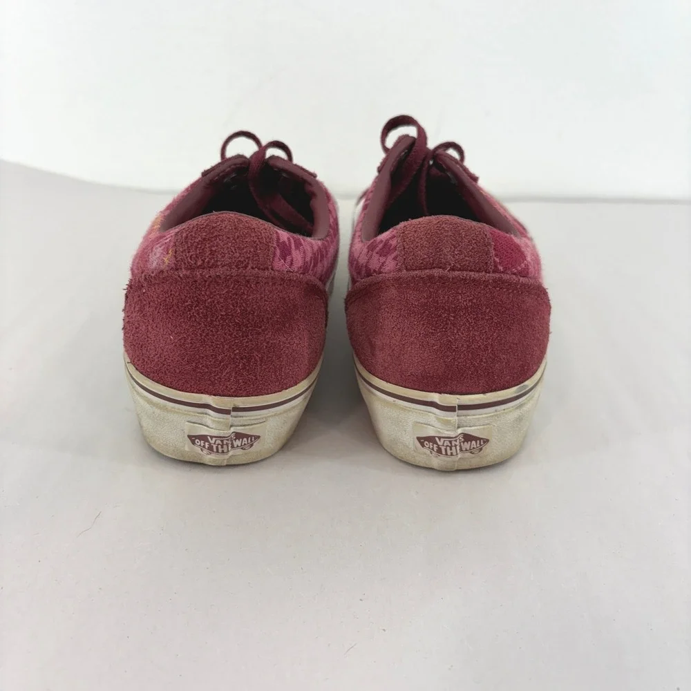 Vans Old Skool Burgundy Houndstooth Plaid Suede Low Top Sneakers Womens 9.5